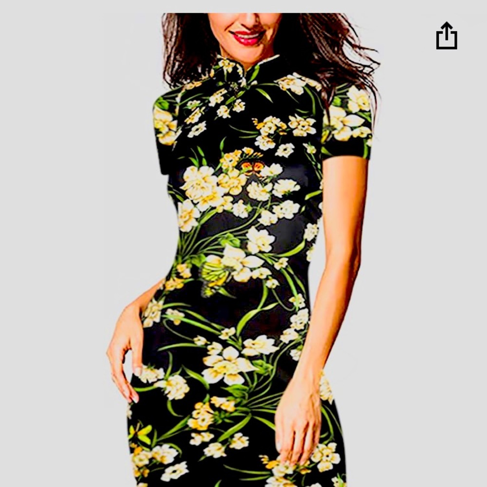 Oxiuly womens vintage floral party stretch body contour.